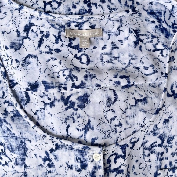 Woman Within Floral Sleeveless Top Plus 4X Blue Button Front Chiffon Blouse - Picture 4 of 5